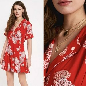 FREE PEOPLE Blue Hawaiian Mini Hilo Floral Dainty Boho Retro Surfer Mini Dress S